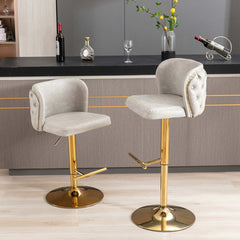 Swivel Bar Stools, Set of 2, White Faux Leather, Gold Metal Base