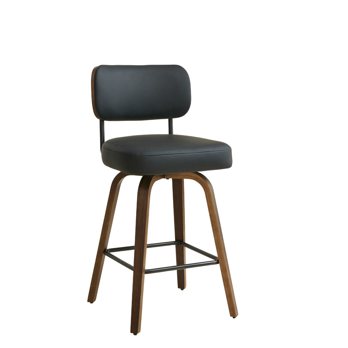 Swivel Bar Stools, Set of 3, Faux Leather with Wood Frame