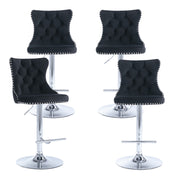 Swivel Bar Stools, Set of 4, Adjustable Height, Black Upholstery, Silver Metal Base