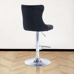 Swivel Bar Stools, Set of 4, Adjustable Height, Black Upholstery, Silver Metal Base