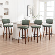 Swivel Bar Stools, Set of 4, Green Faux Leather with Wood Frame