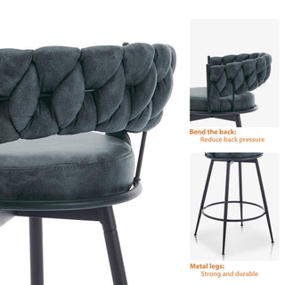 Swivel Bar Stools, Set of 6, Blue Upholstered Seat with Black Metal Base