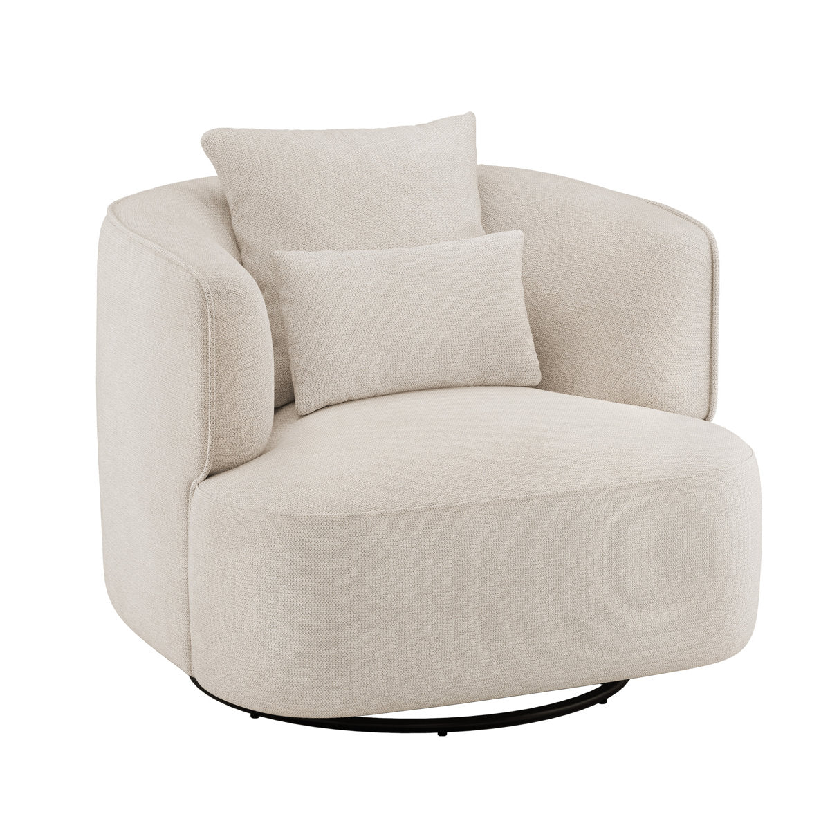 Swivel Barrel Accent Chair, Oat Chenille with Black Metal Legs