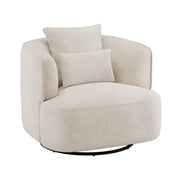 Swivel Barrel Accent Chair, Oat Chenille with Black Metal Legs