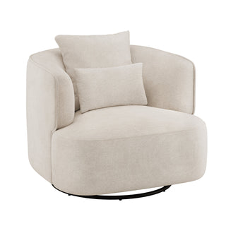Swivel Barrel Accent Chair, Oat Chenille with Black Metal Legs
