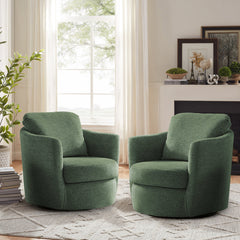 Swivel Barrel Accent Chairs, Set of 2, Green Chenille with Metal Frame