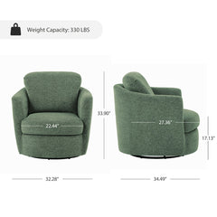 Swivel Barrel Accent Chairs, Set of 2, Green Chenille with Metal Frame