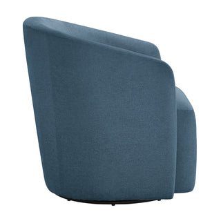 Swivel Barrel Chair, Blue Polyester Blend with Black Metal Legs