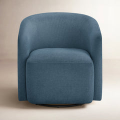 Swivel Barrel Chair, Blue Polyester Blend with Black Metal Legs