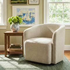Swivel Barrel Chair, Blue Polyester Blend with Black Metal Legs