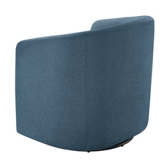 Swivel Barrel Chair, Blue Polyester Blend with Black Metal Legs