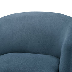 Swivel Barrel Chair, Blue Polyester Blend with Black Metal Legs