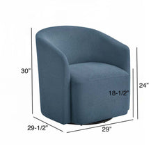 Swivel Barrel Chair, Blue Polyester Blend with Black Metal Legs