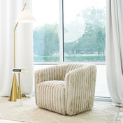Swivel Barrel Chair, Cream Velvet, Tufted Back