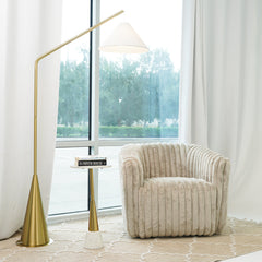 Swivel Barrel Chair, Cream Velvet, Tufted Back