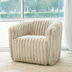 Swivel Barrel Chair, Cream Velvet, Tufted Back