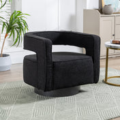 Swivel Barrel Chair in Black Polyester with Toss Pillow