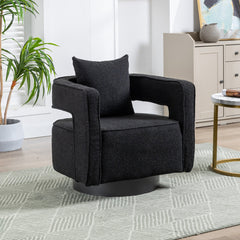 Swivel Barrel Chair in Black Polyester with Toss Pillow