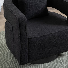 Swivel Barrel Chair in Black Polyester with Toss Pillow
