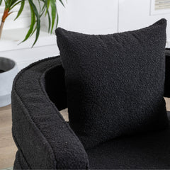 Swivel Barrel Chair in Black Polyester with Toss Pillow