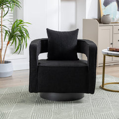 Swivel Barrel Chair in Black Polyester with Toss Pillow