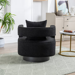 Swivel Barrel Chair in Black Polyester with Toss Pillow