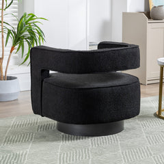 Swivel Barrel Chair in Black Polyester with Toss Pillow