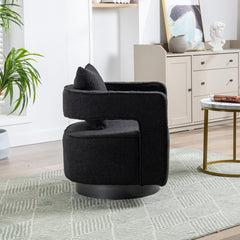Swivel Barrel Chair in Black Polyester with Toss Pillow