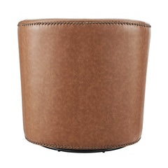 Swivel Barrel Chair in Brown Faux Leather with Gray Metal Legs