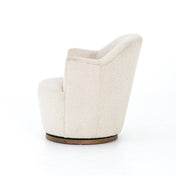 Swivel Barrel Chair in Natural Boucle Polyester with Solid Wood Frame