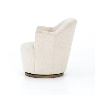 Swivel Barrel Chair in Natural Boucle Polyester with Solid Wood Frame