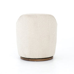 Swivel Barrel Chair in Natural Boucle Polyester with Solid Wood Frame