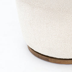 Swivel Barrel Chair in Natural Boucle Polyester with Solid Wood Frame