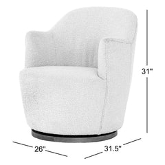 Swivel Barrel Chair in Natural Boucle Polyester with Solid Wood Frame