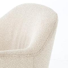Swivel Barrel Chair in Natural Boucle Polyester with Solid Wood Frame