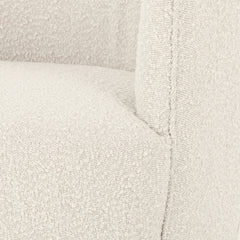 Swivel Barrel Chair in Natural Boucle Polyester with Solid Wood Frame