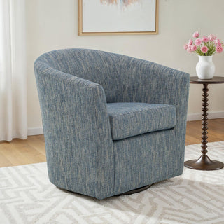 Swivel Barrel Chair in Navy Polyester with Black Legs