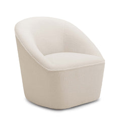 Swivel Barrel Chair in Off White Fabric with Black Legs