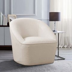 Swivel Barrel Chair in Off White Fabric with Black Legs