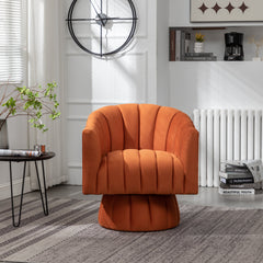 Swivel Barrel Chair, Orange Velvet with Black Wood Legs