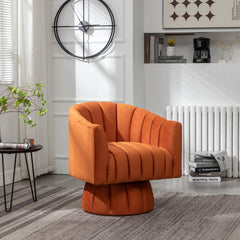 Swivel Barrel Chair, Orange Velvet with Black Wood Legs