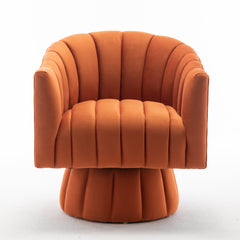 Swivel Barrel Chair, Orange Velvet with Black Wood Legs