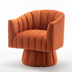 Swivel Barrel Chair, Orange Velvet with Black Wood Legs