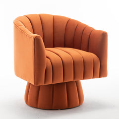 Swivel Barrel Chair, Orange Velvet with Black Wood Legs