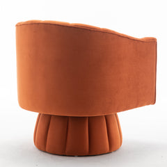 Swivel Barrel Chair, Orange Velvet with Black Wood Legs