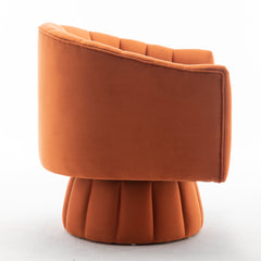 Swivel Barrel Chair, Orange Velvet with Black Wood Legs