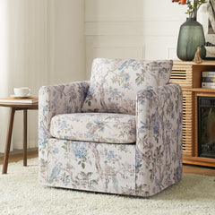 Swivel Barrel Chair, Polyester Slipcover with Black Metal Legs