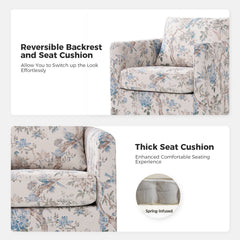 Swivel Barrel Chair, Polyester Slipcover with Black Metal Legs
