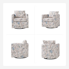 Swivel Barrel Chair, Polyester Slipcover with Black Metal Legs