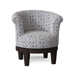 Swivel Barrel Chair, Solid Wood Frame, Smokey Blue Performance Fabric